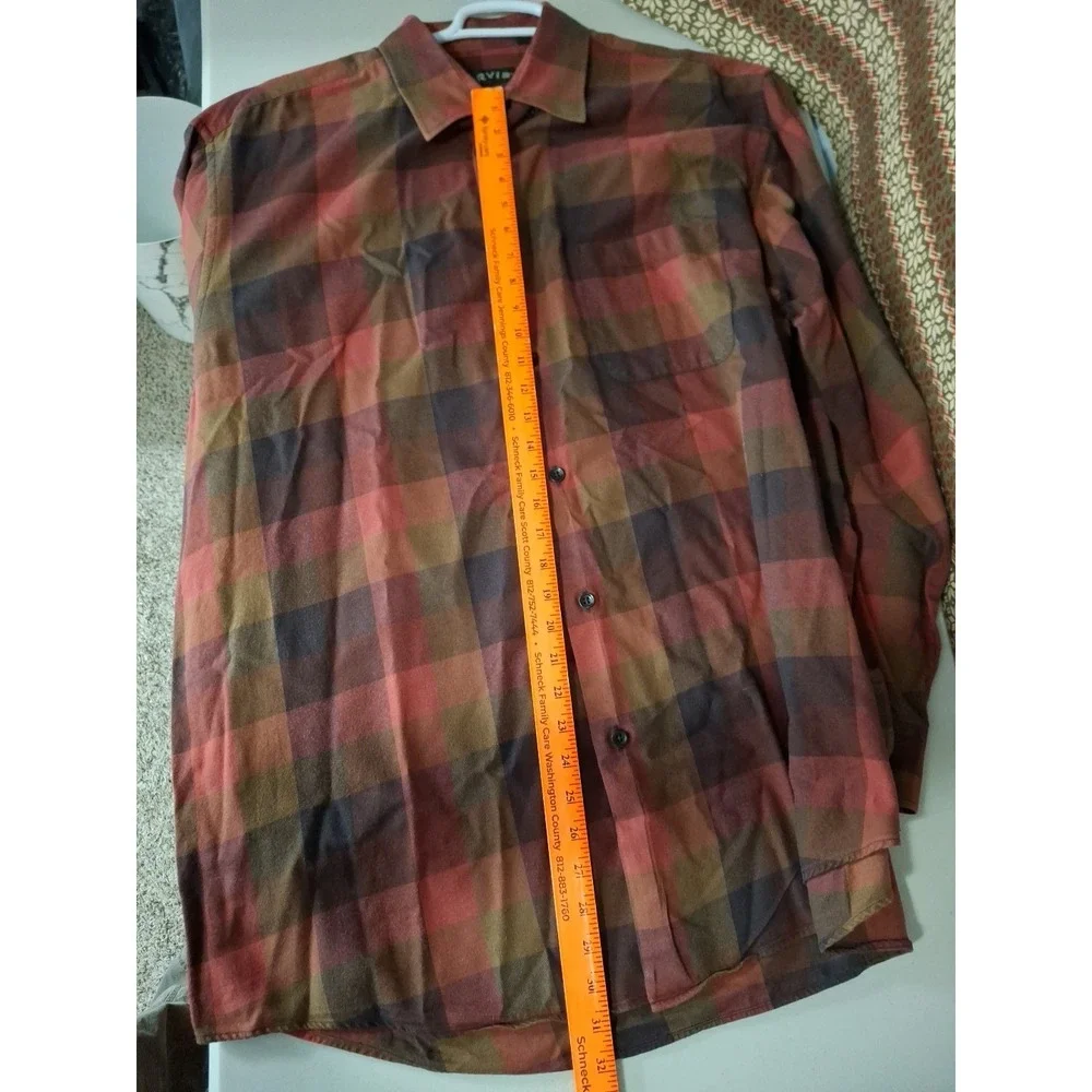 Orvis Mens XXL Tall Brown Plaid‎ Button Up Shirt Long Sleeve Wool Blend